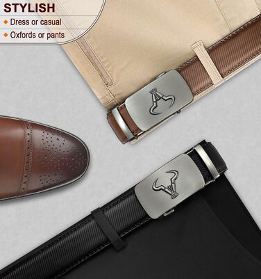 Чоловічий шкіряний ремінь BULLIANT 2 шт. з автоматичною застібкою (Ratsche) 35 мм, регульований, з подарунковою коробкою