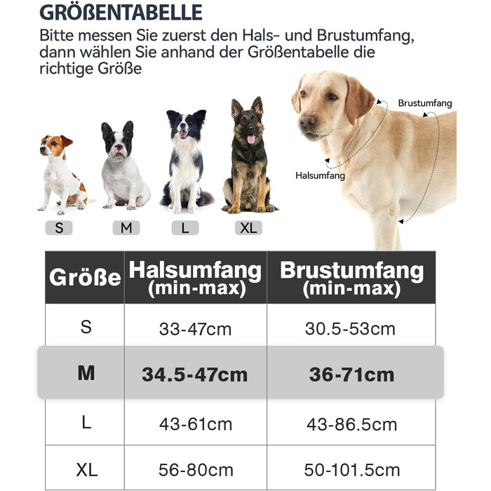 Шлейка для собак середнього розміру Joytale, світловідбиваюча, дихаюча, з ручкою для тренувань, чорна, M (1 шт.)