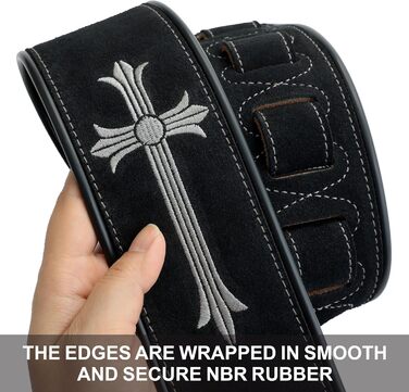 Гітарний ремінь Nefelibata з вишивкою 'n', 2.7', з двошарової баварської шкіри, з м'якою підкладкою, для акустичної, бас та електрогітари (хрест)