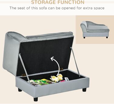 PawHut Крісло-диван для собак та котів з місцем для зберігання, сірого кольору, 76 x 45 x 43 см