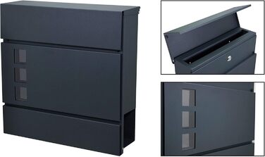 Поштовий ящик настінний дизайнерський антрацит RAL 7016 з газетницею, захищений від погодних умов, порошкове покриття