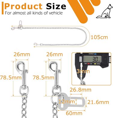 Нашийник для собак з кріпленням до авто, безпечний поводок-ремень, нержавіюча сталь 304, 105 см