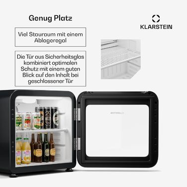 Klarstein Audrey Evo: Холодильник для напоїв 68L, Ретро-дизайн, LED-підсвічування, подвійне скління, 0-10°C, Клас енергоефективності C, регульовані ніжки, чорний