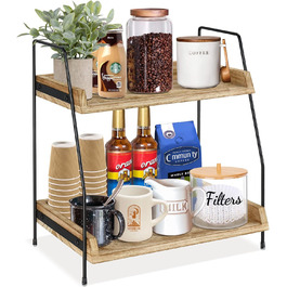 Coffee bar accessories and organizers, countertop, coffee station, organizer, kitchen counter, shelf, organizer, coffee spice storage, lid holder, countertop shelf for bathroom (Brown)
