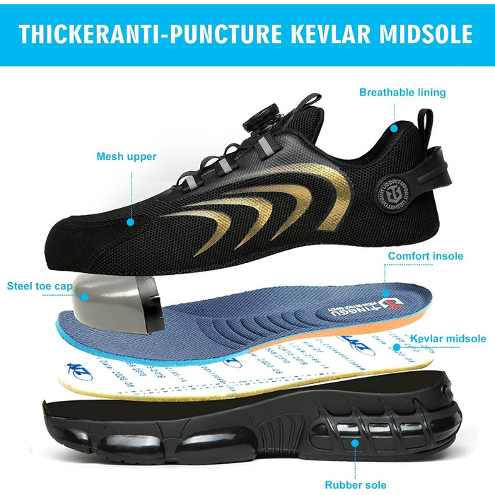 Черевики безпеки для чоловіків та жінок, легкі та дихаючі з повітряною подушкою, 40 EU