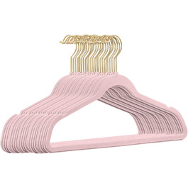 25 вешалок для одягу з м'якого велюру рожевого кольору з гачками з ефектом золота, антиковзаючі, StickandShine
