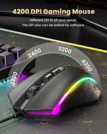 Redragon K552 Комплект: Механічна клавіатура та миша для геймінгу з RGB-підсвічуванням, brown switches, 4200 DPI, QWERTZ DE Layout