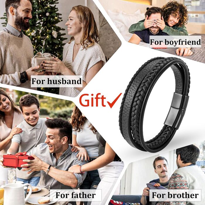 Чоловічий шкіряний браслет, чорний, коричневий, синій, плетений, 21 см, подарунок для чоловіка, на День батька