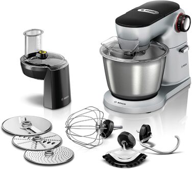 Bosch Kitchen Machine Series 8 MUM9D33S11, 5.5 L Stainless Steel Bowl, Planetary Mixing System, Professional Dough Hook, Beater, Silicone Whisk, 7 Work Stages, Continuous Slicer, 3 Discs, 1600 W, Silver