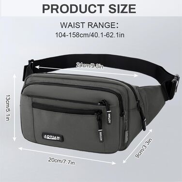 Поясна сумка на пояс для чоловіків та жінок, сумка на пояс з блискавкою, багатофункціональна поясна сумка, 5 відділень, спортивна сумка на пояс для активного відпочинку, туризму, кемпінгу та їзди на велосипеді (#2 Сірий-a)