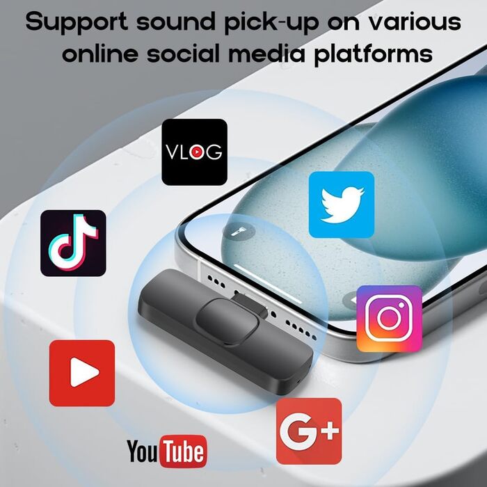Бездротові кліп-мікрофони для iPhone/Android/комп'ютера/iPad - 2 шт. з шумозаглушенням для відеозйомки, Vlogging, TikTok, YouTube, Plug-and-Play