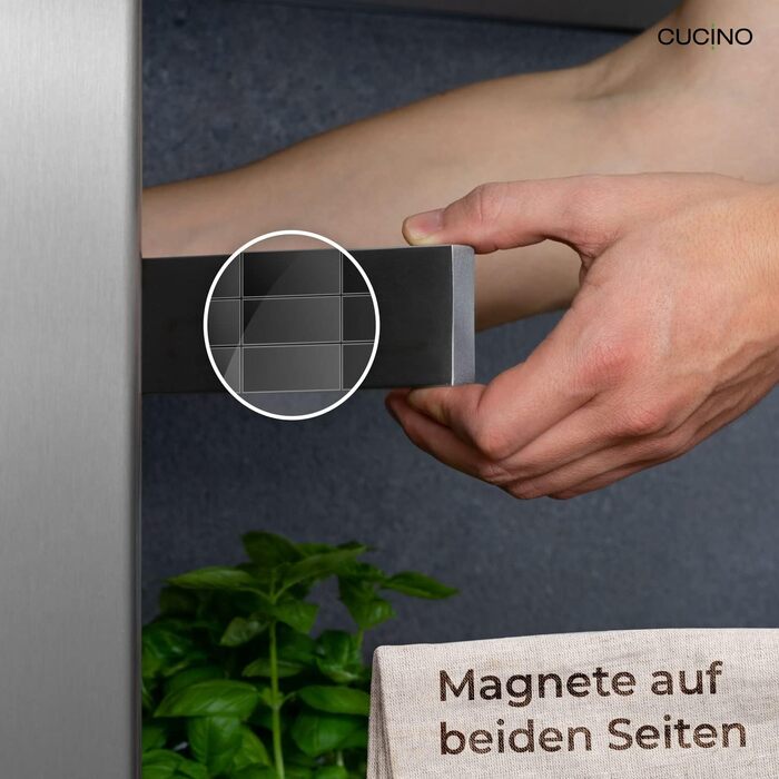CUCINO Magnetic Knife Strip with Extra Strong Magnet - Specifically for the Refrigerator, Double-Sided Stainless Steel Strip - 40cm