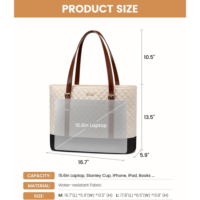 Сумка для ноутбука LOVEVOOK 15.6 дюймів, жіноча, універсальна: сумка-шоппер, ділова, для навчання, водонепроникна, чорна, біла, коричнева