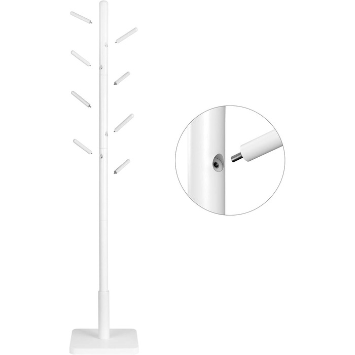 VASAGLE Coat Rack, Clothes Rack Solid Wood, Tree Shape Jacket Stand, 8 Hooks for Jackets, Hats, for Entryway, Hooks and Holding Rod made of Rubber Wood, Cloud White RCR00W02 (Cloud White, 2)