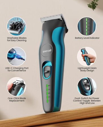 Професійна машинка для стрижки собак та котів Oneisall 2-в-1 з тримером для лап, для довгошерстих та сплутаних порід, потужна машинка для грумінгу