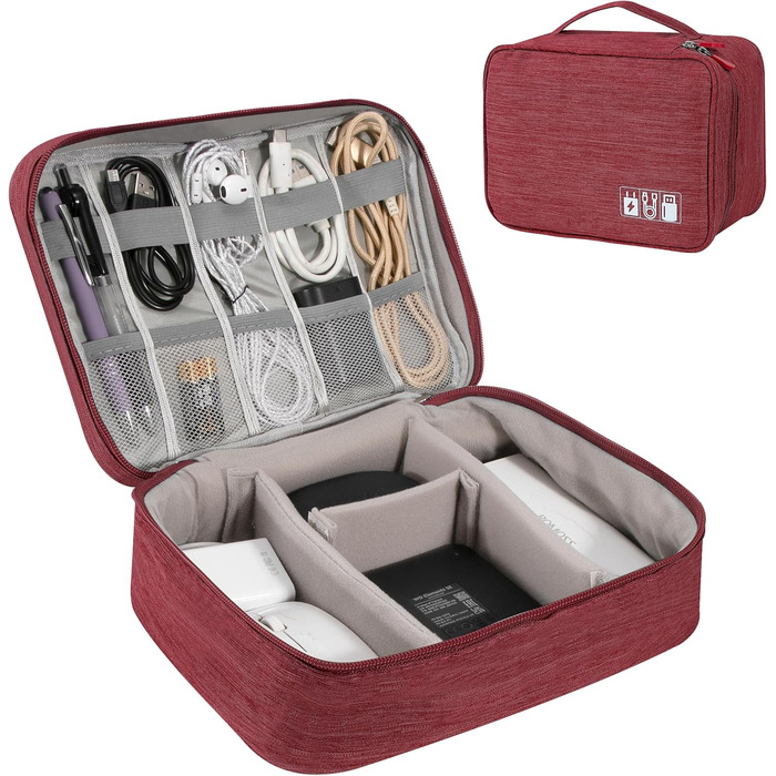 Водонепроникна сумка-органайзер для кабелів та аксесуарів: USB-накопичувачі, SD-карти, Power Bank (червона)