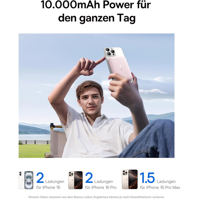 Power Bank Baseus EnerFill Qi2 MagSafe 10000mAh з PD 22.5W та бездротовою зарядкою 15W (Рожевий)