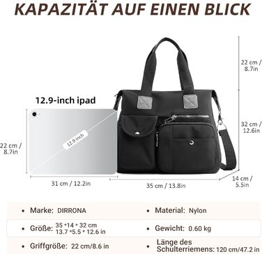Сумка жіноча DIRRONA велика – містка сумка-шопер для міста, роботи, університету та подорожей, знімний ремінь, чорна