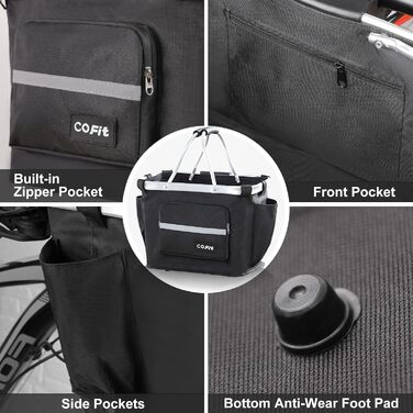 Складаний велосипедний кошик COFIT з бічними кишенями (чорний)