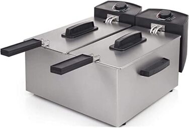 Princess 183123 Stainless Steel Double Deep Fryer - 2 x 3 Liters (2 x 1800 Watts) with Cold Zone Function, 6 L