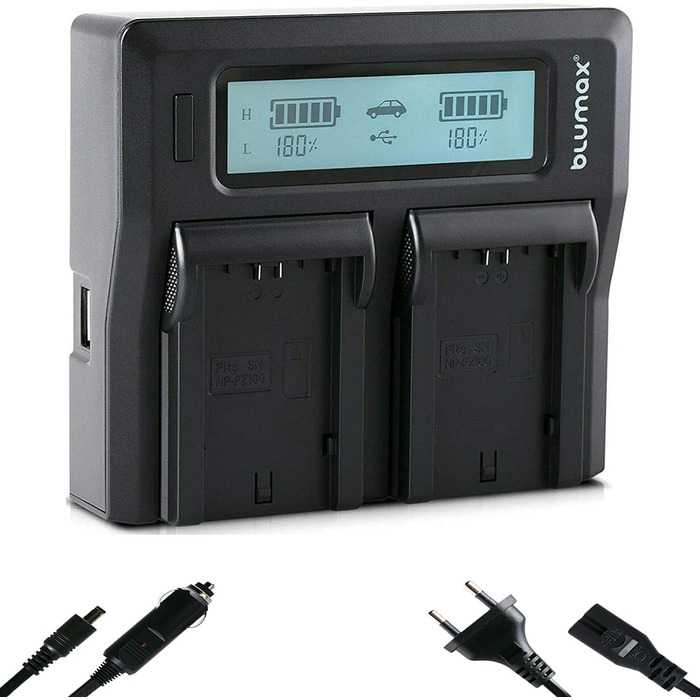 Зарядний пристрій Blumax Slim Dual для акумуляторів Sony NP-FZ100 – сумісний з Sony Alpha 6600 6700 A7 III 7RM3 / Alpha 9 III 9III 9S / A9 A9III A9S (LCD)