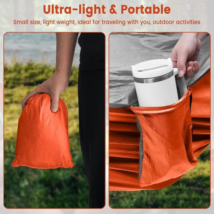 Гамак подвійний XXL 300x200 см: складаний, ультралегкий, для кемпінгу, саду, подорожей (помаранчевий)