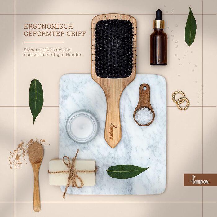 Дерев'яна щітка для волосся Lampox з щетиною кабана: масаж голови, догляд за волоссям, розчісування для довгих волосся та кучерявого волосся, для жінок, чоловіків та дітей