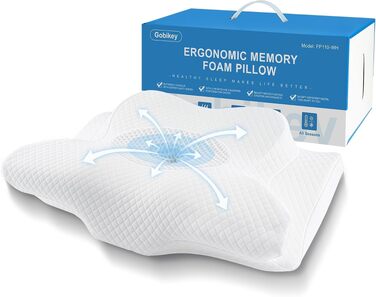 Ергономічна ортопедична подушка для шиї та голови з ефектом пам'яті (Memory Foam) 2-в-1, для сну на боці, спині та животі, зі знімним чохлом, 62 x 39 x 11/13 см, біла