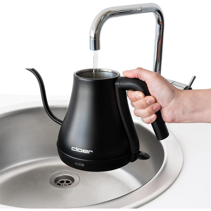Електричний чайник Cloer 4960 з гусячим носиком, 0.8 л, нержавіюча сталь, чорний, 1000 Вт
