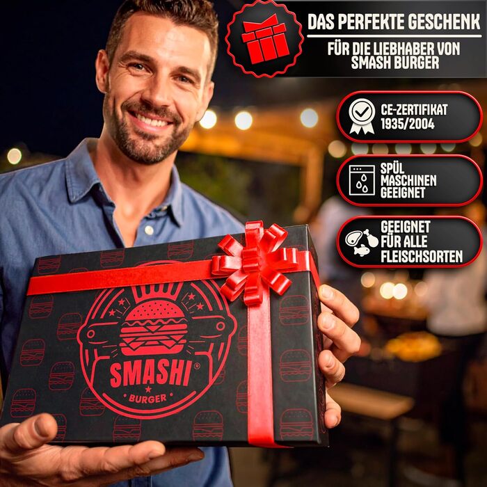 Набір для приготування Smash Burger SMASHI® з нержавіючої сталі 304 – професійний набір з антипригарною пресом, лопаткою для гриля та бургер-дзвоном – з рецептами (Supreme)