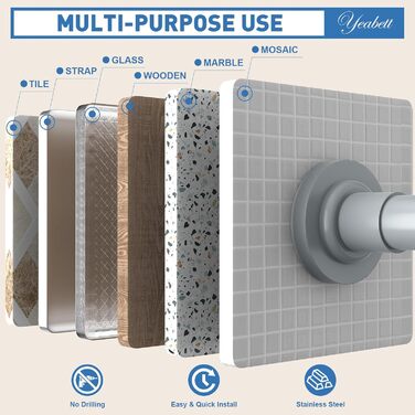 Штанга для штор без свердління, 48-119.4 см, телескопічна, кріпиться без свердління, для душу/штор, сіра (1 шт.)