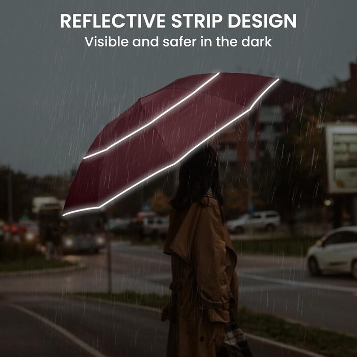 G4Free Парасолька велика, туристична, для гольфу, 10 ребер, автоматична, стійка до вітру, компактна, червона (54 дюйми)