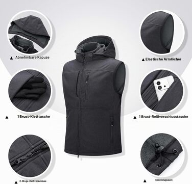 Чоловічий жилет Softshell Outdoor водонепроникний робочий, легкий, темно-сірий, розмір XL