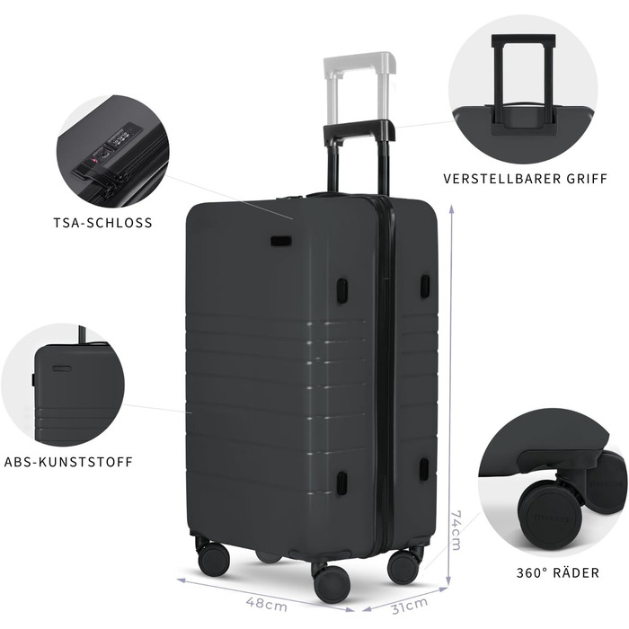 Валіза ETERNITIVE з ABS пластику, Rollkoffer, Reisetrolley, з подвійними колесами 360°, з TSA-замком, ручна поклажа (S + L), графітовий колір (набір 2 шт.)