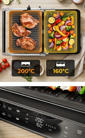 Електричний гриль-притискач 2000 Вт, розкладний тостер із таймером та двома термостатами