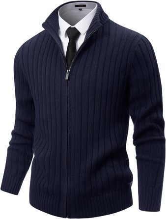 Чоловічий в'язаний кардиган NITAGUT з блискавкою, теплий, зимовий, вінтажний, довгий рукав, синій Navy Blue