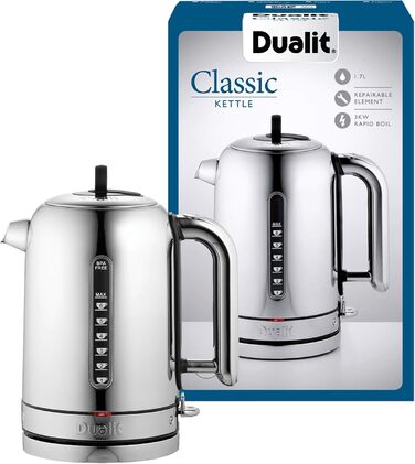 Електричний чайник Dualit Classic з нержавіючої сталі, 1.7л, 3kW, з фільтром для води, чорний