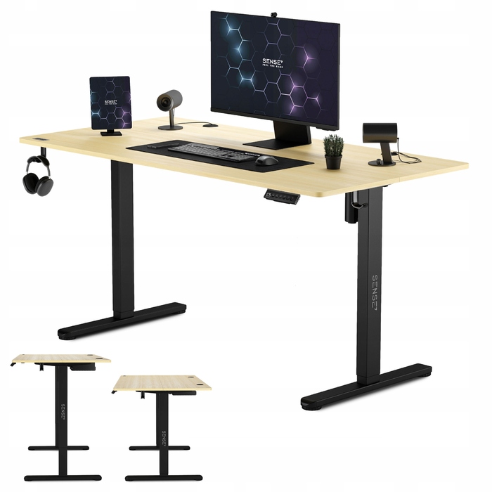 Електричний регульований стіл Sense7 Nojo, 140 x 70 x 118 см, чорний/сосна