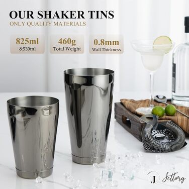 Набір шейкерів Boston - 16 предметів, нержавіюча сталь з акриловою основою, сито, щипці для льоду, барна ложка, мірний стакан, мадлер, виливний носик та шпажки для коктейлів (чорний)