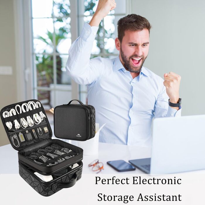 MATEIN Cable Bag Organizer, Cable Bag Travel 3-Layer Cable Organizer Cable Storage Cable Organizer Bag for Phone, Charger Cables, Electronics, Black