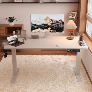 Devoko Adjustable Height Desk, Electric Standing Desk with Desktop - 73-118cm, 2 Memory Settings, Office Desk, Collision Detection (White, 160x60cm)