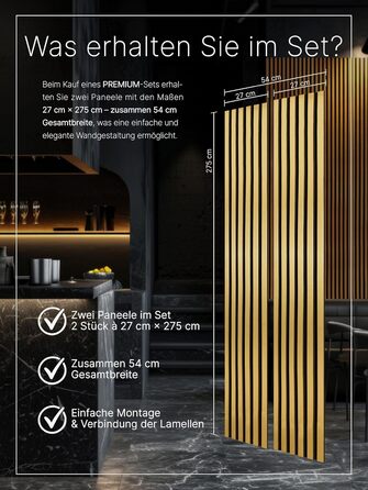 Акустичні настінні панелі з фетру Royal Gold 434, комплект 2 шт. (275x27 см), загальна площа 1,485 м²