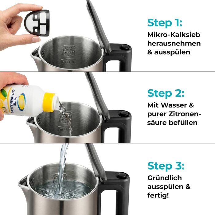 Електричний чайник Aeco AQA NEO з нержавіючої сталі, 1.7 л, 2150 Вт, без BPA, фільтр від накипу, бездротовий, CoolTouch, шампань сріблястий