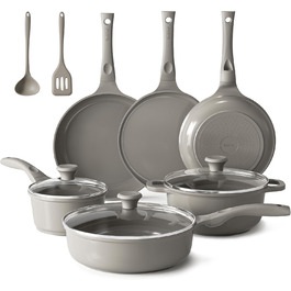Набір посуду Redchef: 11-ти частинний набір каструль та сковорідок з керамічним покриттям, індукційний, PTFE-free, PFAS-free, для всіх типів плит, стійкий до миття в посудомийній машині (сірий)