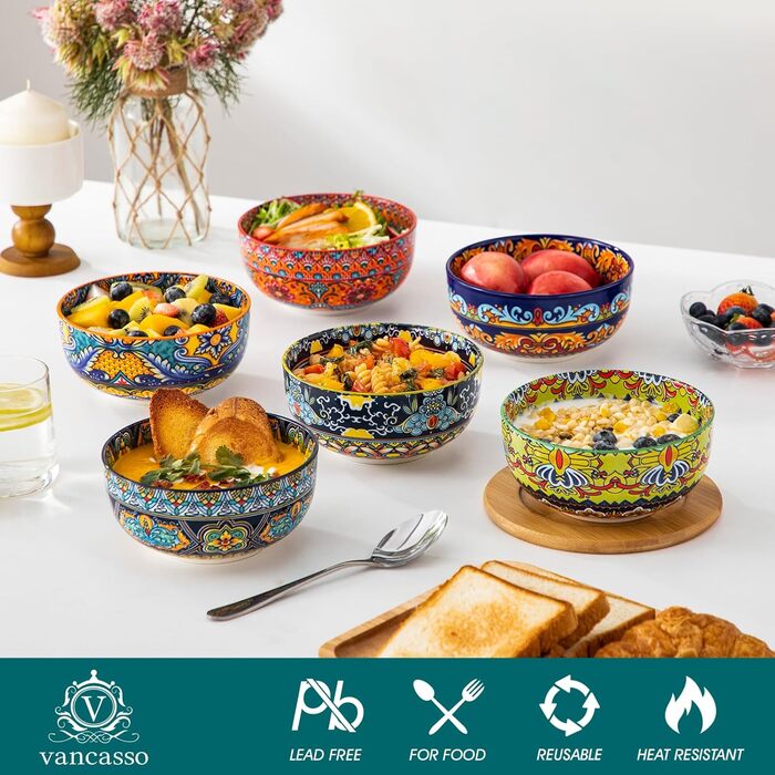 Набір з 6 порцелянових супових тарілок Vancasso (6x840мл) для мюслі, супу, салату, рамену, десерту та інших страв