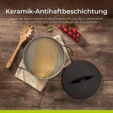 Каструля Be Living Essential з кришкою, 24 см, 4 л, антипригарне покриття Keramik Antihaft, для індукційних плит, без PTFE та PFOA, чорна