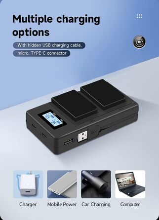 2 шт. акумулятори EN-EL20/EN-EL20a + зарядний пристрій Smart LCD Dual USB для Nikon Coolpix P950, P1000, P1100, Coolpix A, 1 AW1, 1 J1, 1 J2, 1 J3, 1 S1, 1 V3, DL24-500 цифрових камер