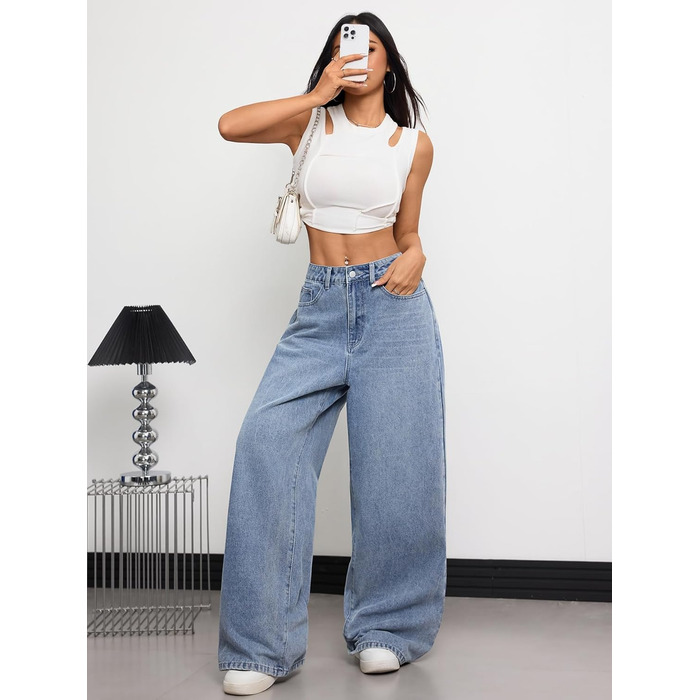 Джинси жіночі Damen Vintage Baggy, широкі, стиль Y2K 90-х, блакитні (XXL)