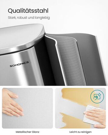 Відро для сміття SONGMICS 50 літрів з педаллю, нержавіюча сталь, з м'яким закриттям, з внутрішнім відром