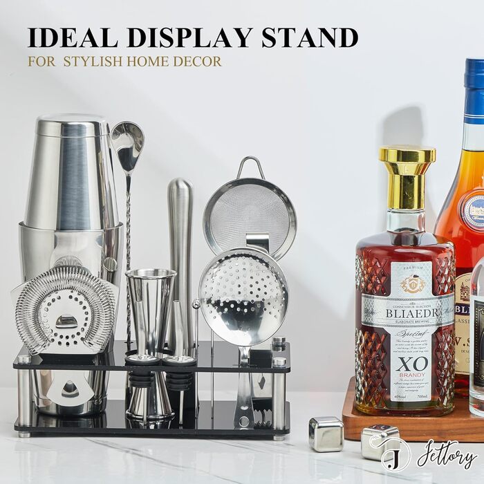 Набір шейкерів Boston - 16 предметів, нержавіюча сталь, акрилова основа, набір для приготування коктейлів